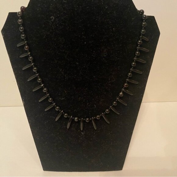 NECKLACE JET BLACK BEADS 925 STERLING SILVER CLASP 17” CHOKER - Picture 8 of 11